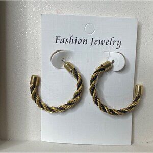 Twisted Rope Gold & Black Hoop Earrings With Post Backings